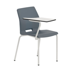 Silla escolar modelo Slim P con carcasa azul y estructura metálica, diseño ergonómico para aulas