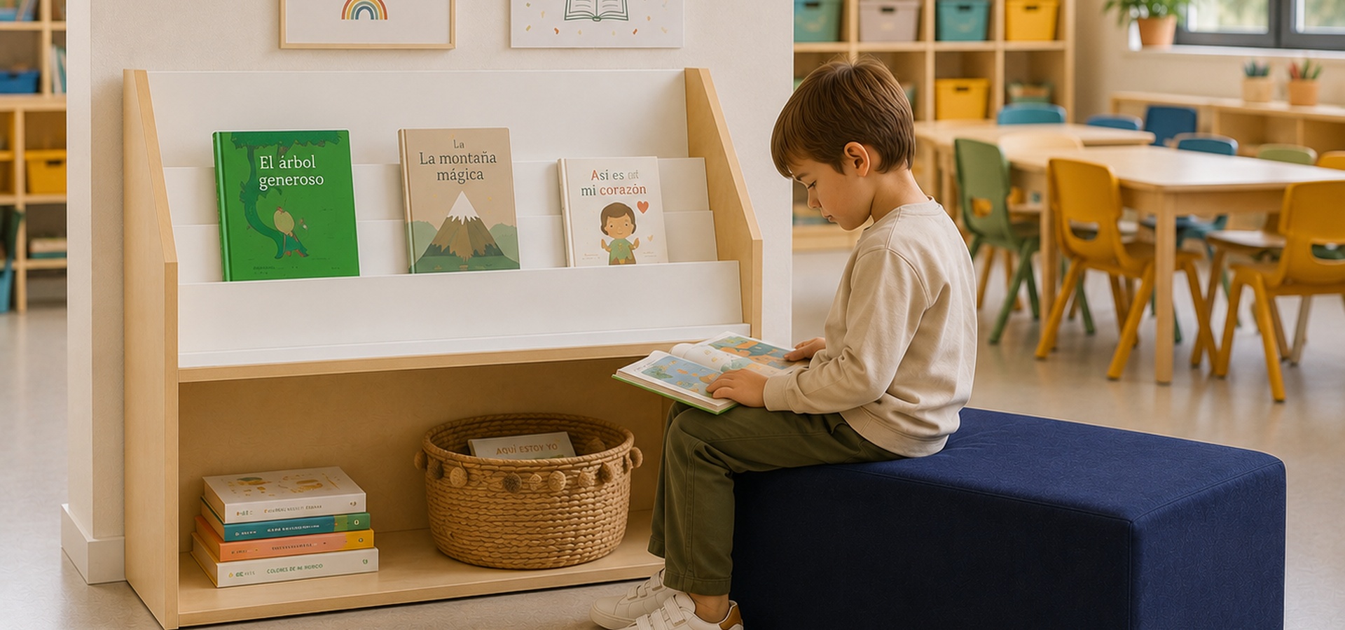Rincón de lectura terminado en un espacio educativo Mobens