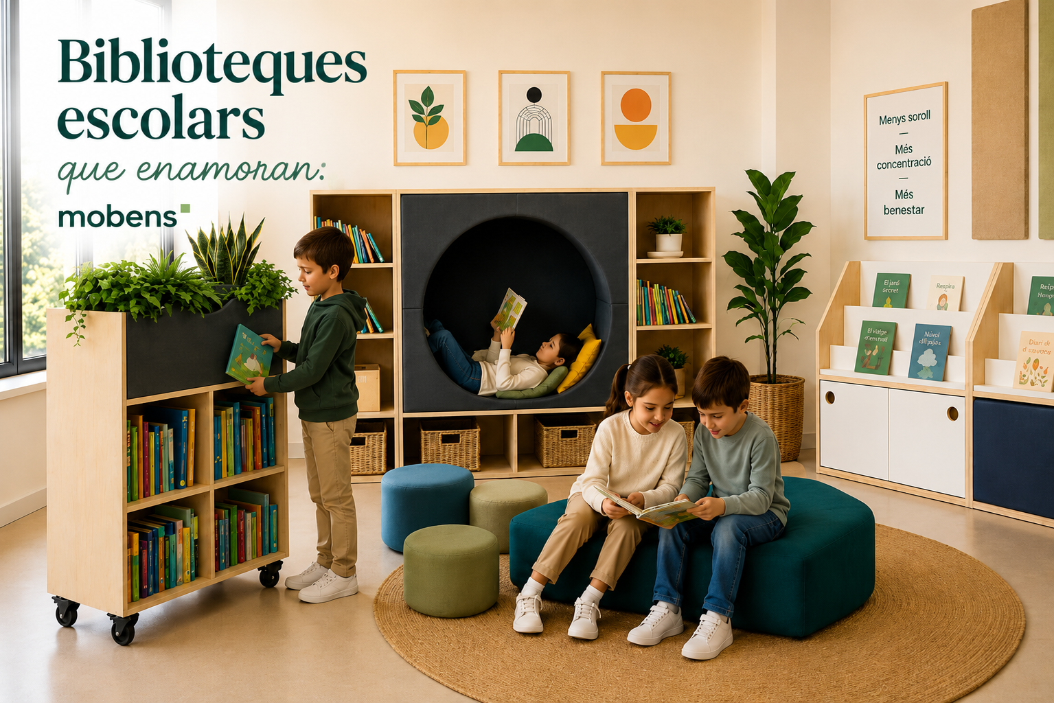 Biblioteca escolar moderna dissenyada per Mobens