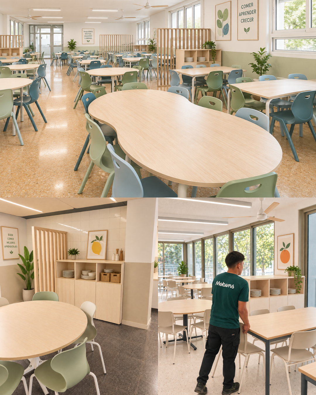 Comedor escolar equipado con mobiliario a medida e instalación de Mobens